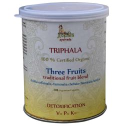 TRIPHALA Capsules (Certified Organic) - 108 Veg Caps, 500mg each | Ayurvedic Supplement made from 100% Organic, naturally potent Amla, Haritaki & Bibhitaki fruit powder for Gut Balance, Colon Cleanse & Digestive Support
